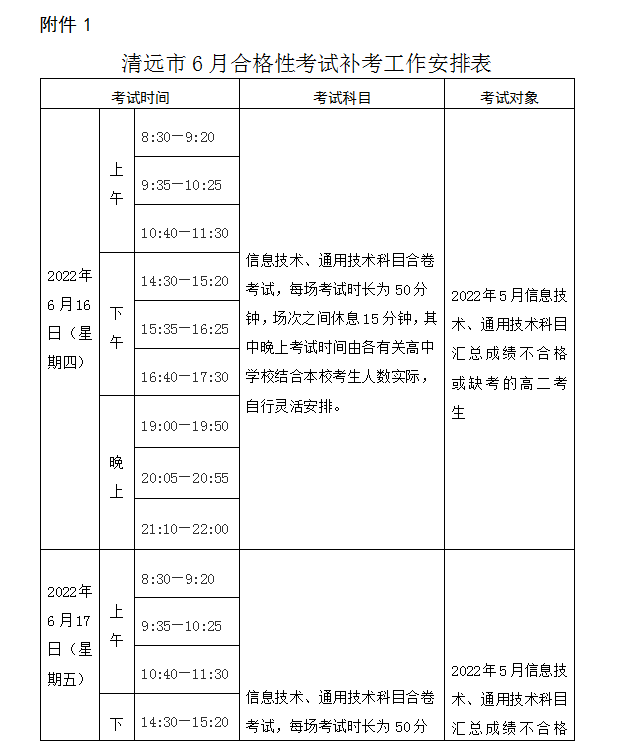 2022年6月清远市高中信息技术科目学考补考通知