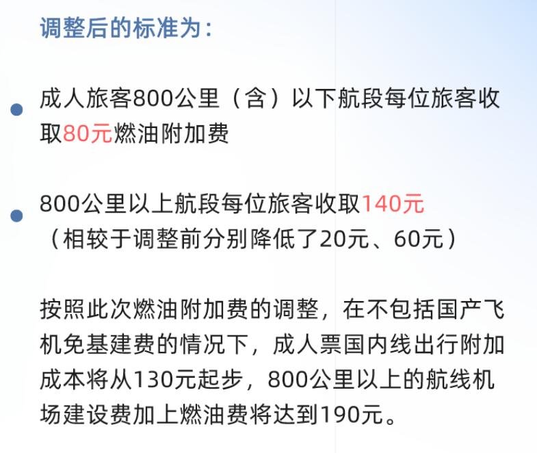 机票燃油附加费调整最新消息