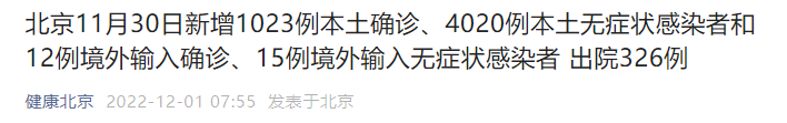 11月30日北京新增1023例本土确诊和4020例无症状