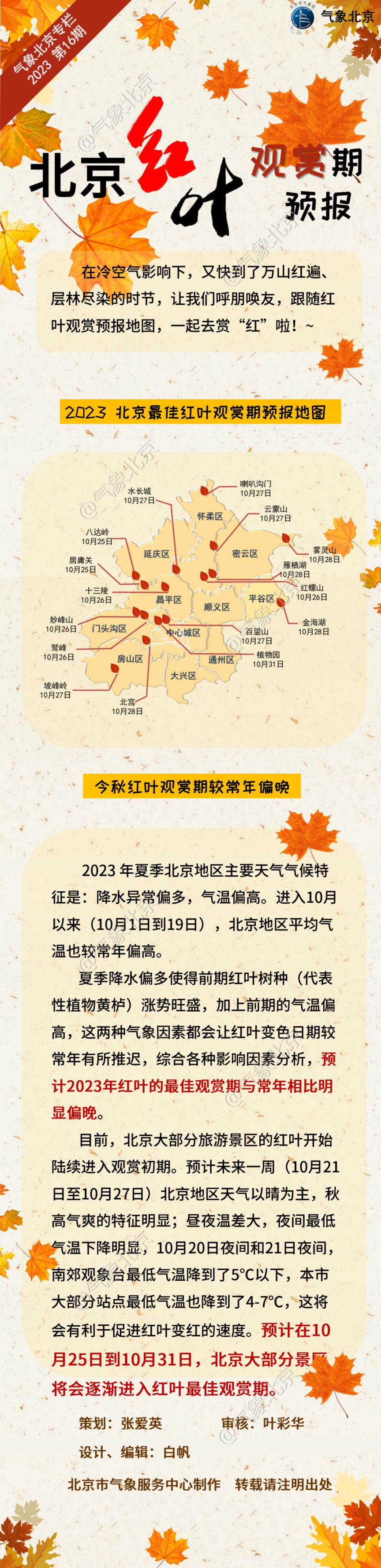 2023北京红叶观赏期预报