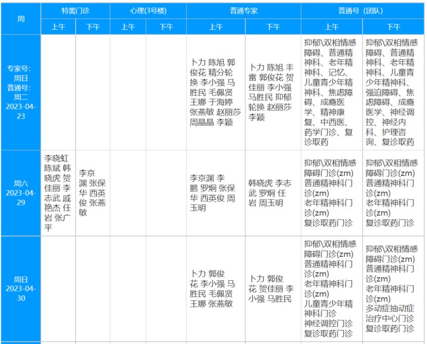 北京安定医院出诊表图片