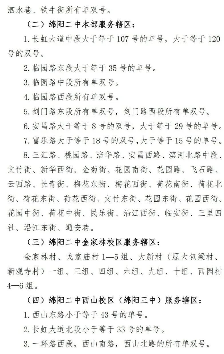 2023綿陽涪城區公辦義務教育學校劃片范圍