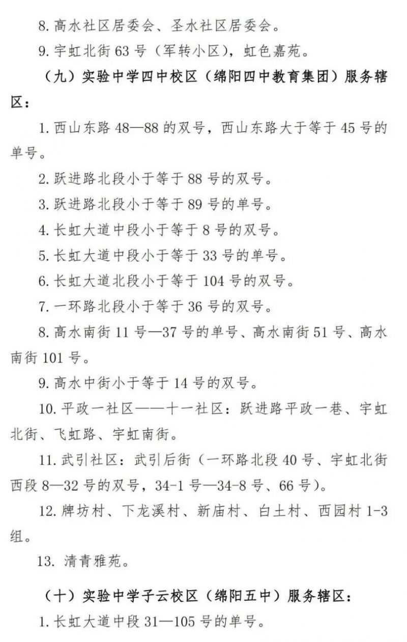 2023綿陽涪城區公辦義務教育學校劃片范圍