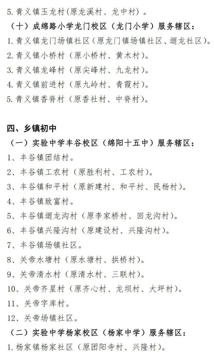 2023綿陽涪城區公辦義務教育學校劃片范圍