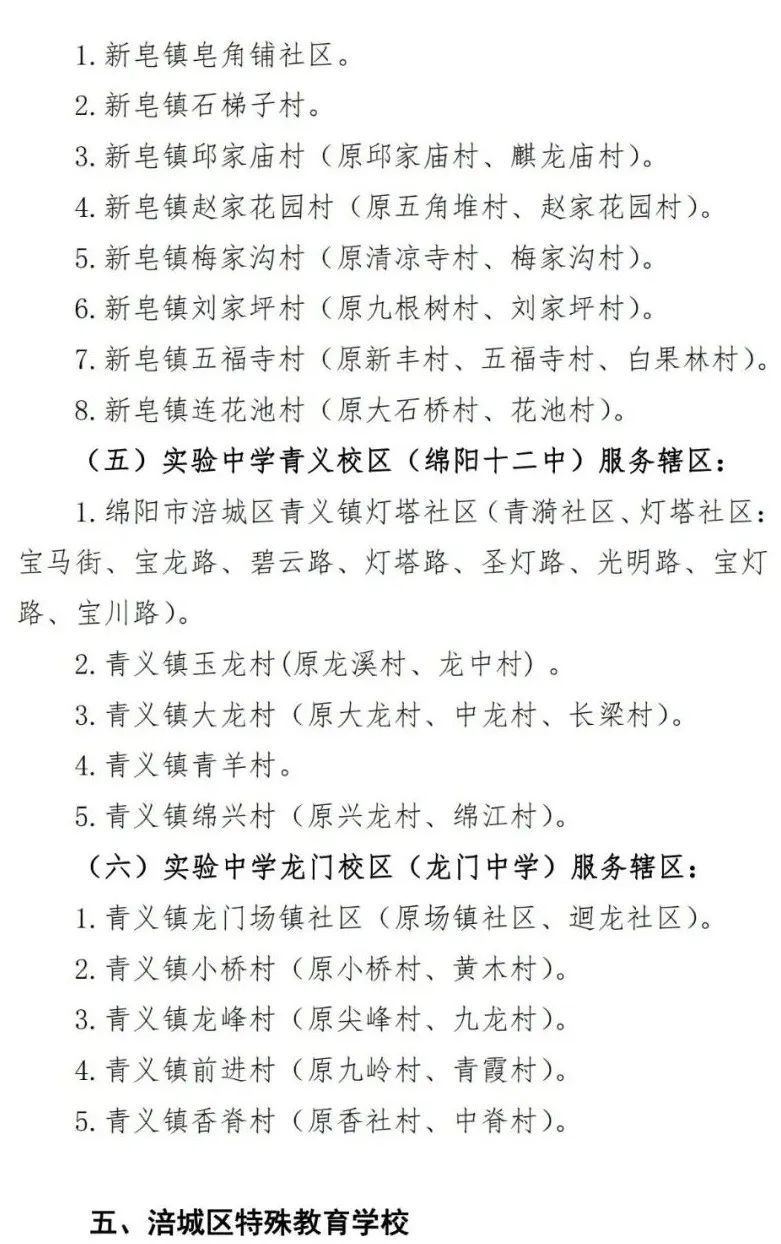 2023綿陽涪城區公辦義務教育學校劃片范圍