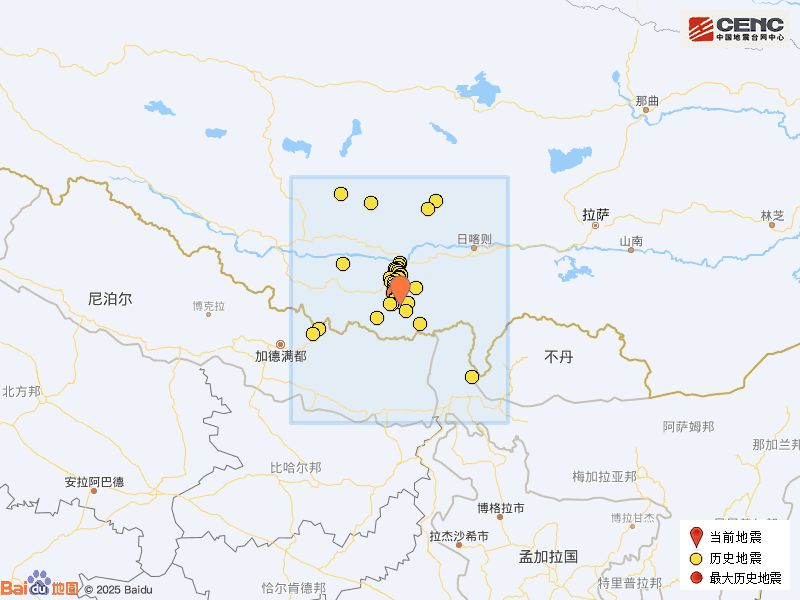 1月13日20時58分西藏日喀則市定日縣發生5.0地震