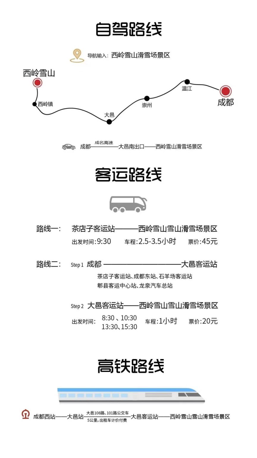 (自驾 客运 高铁 直通车 西岭雪山怎么去?