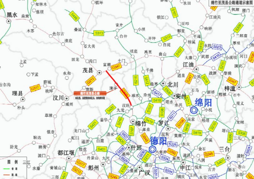 四川绵茂公路地图图片