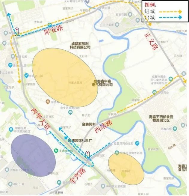 成都沙西線西華大道通行示意圖2023