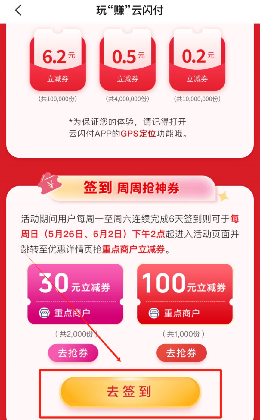 云閃付簽到周周搶神券活動參與時間、面額及規則2024