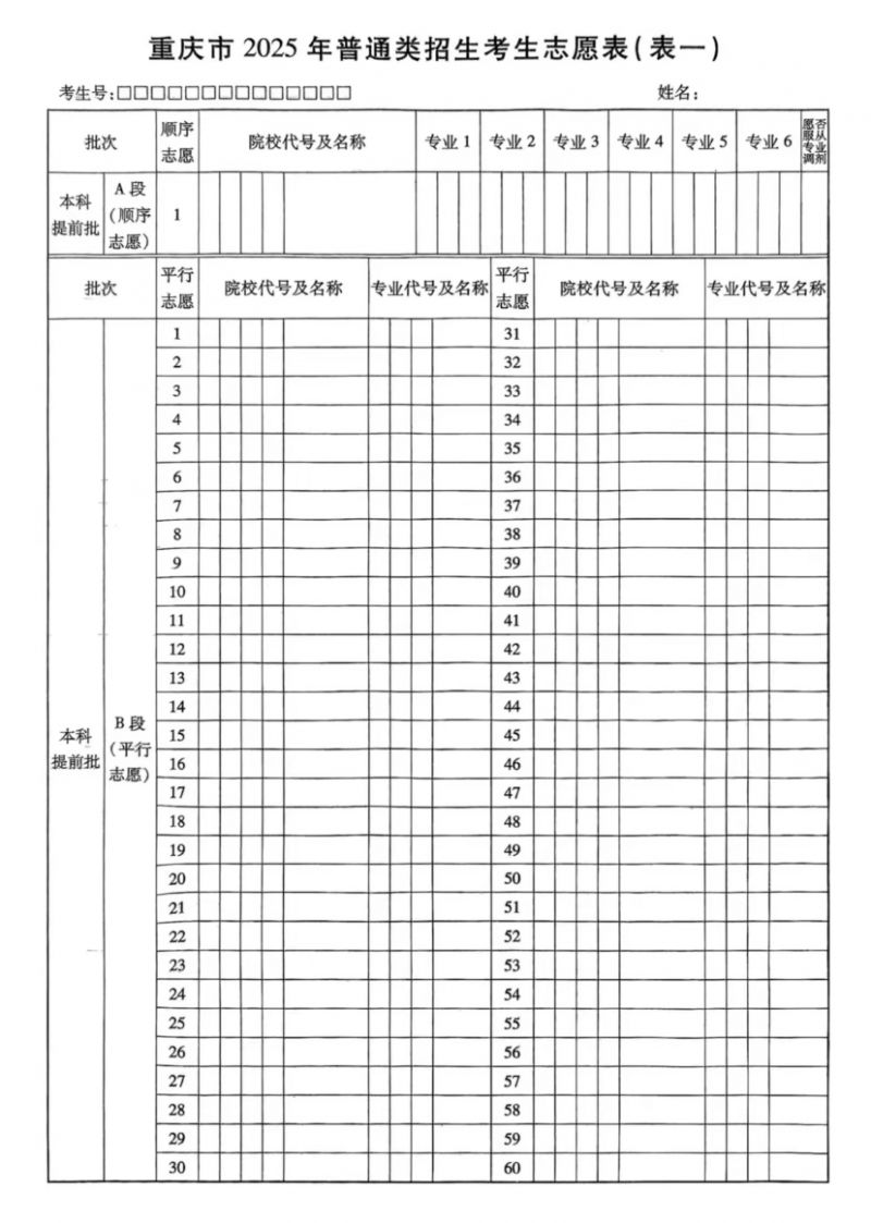 包含高考志愿填报模板（可打印/填写指南）的词条