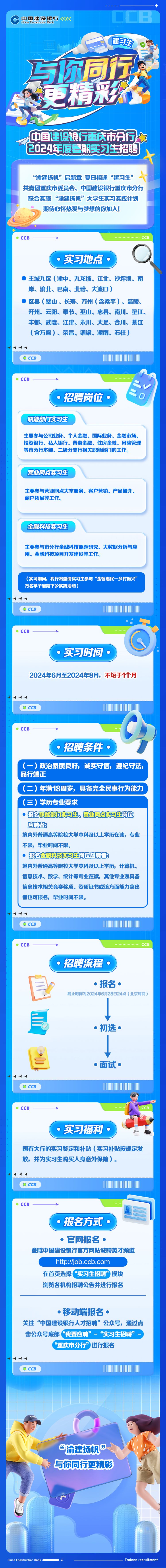 中国建设银行重庆市分行2024年度暑期实习生招聘 中国建设银行重庆市