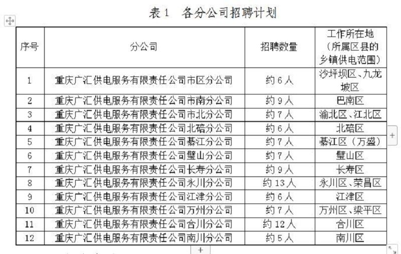 重庆广汇供电服务有限责任公司招聘94人