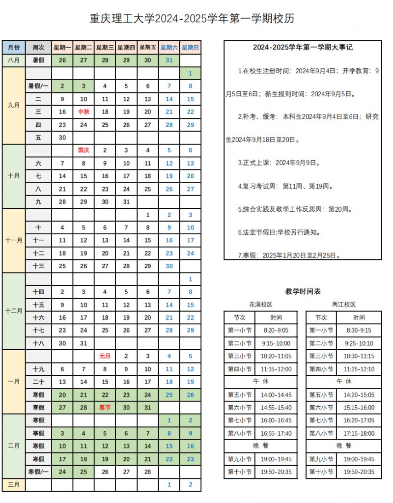 2025年重庆各大学寒假放假时间表最新