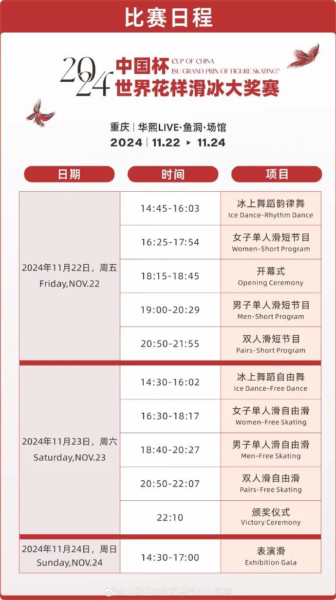 2024中国杯世界花样滑冰大奖赛直播入口及时间