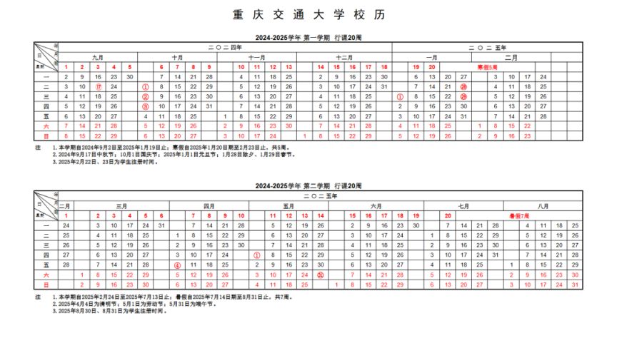 2025重庆各大学寒假及开学时间