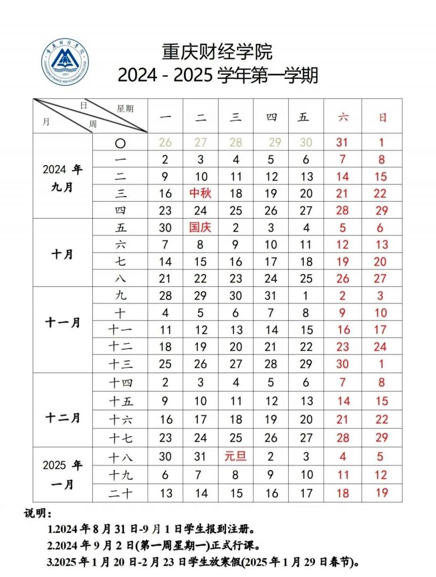 2025重庆各大学寒假及开学时间