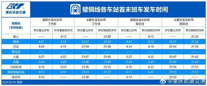 重庆璧铜线首末班车发车时间最新