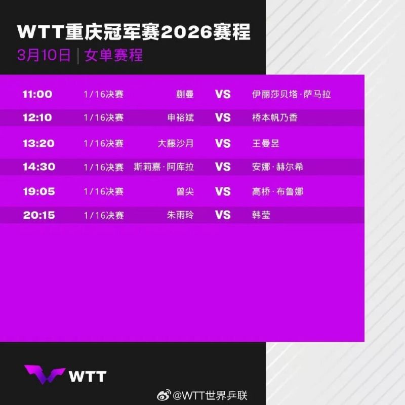 重庆wtt2026年赛程表（持续更新）