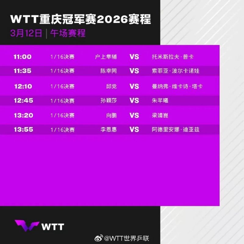 wtt2026重庆赛程表完整版