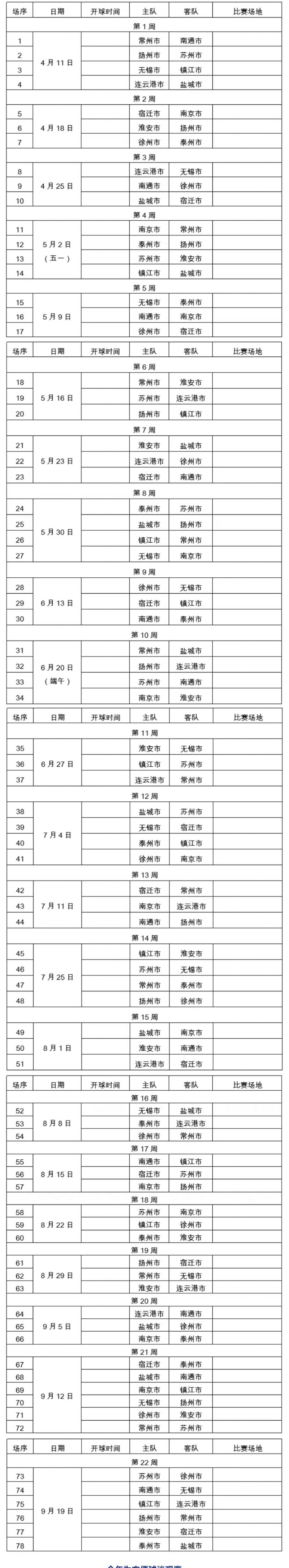 2026苏超赛程表(持续更新)