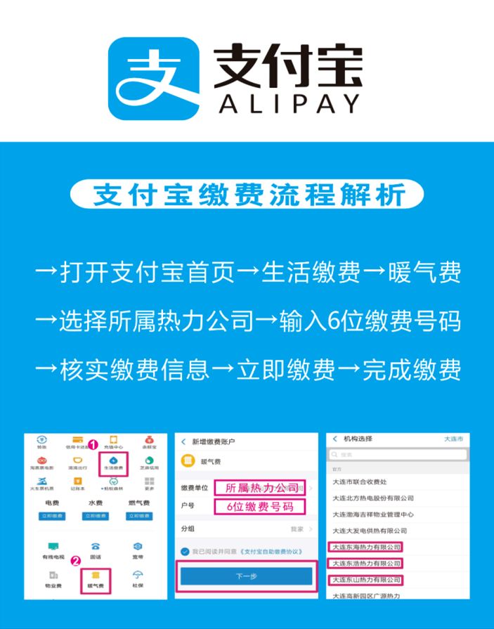 大连东山源能源供暖缴费方式（微信+支付宝）