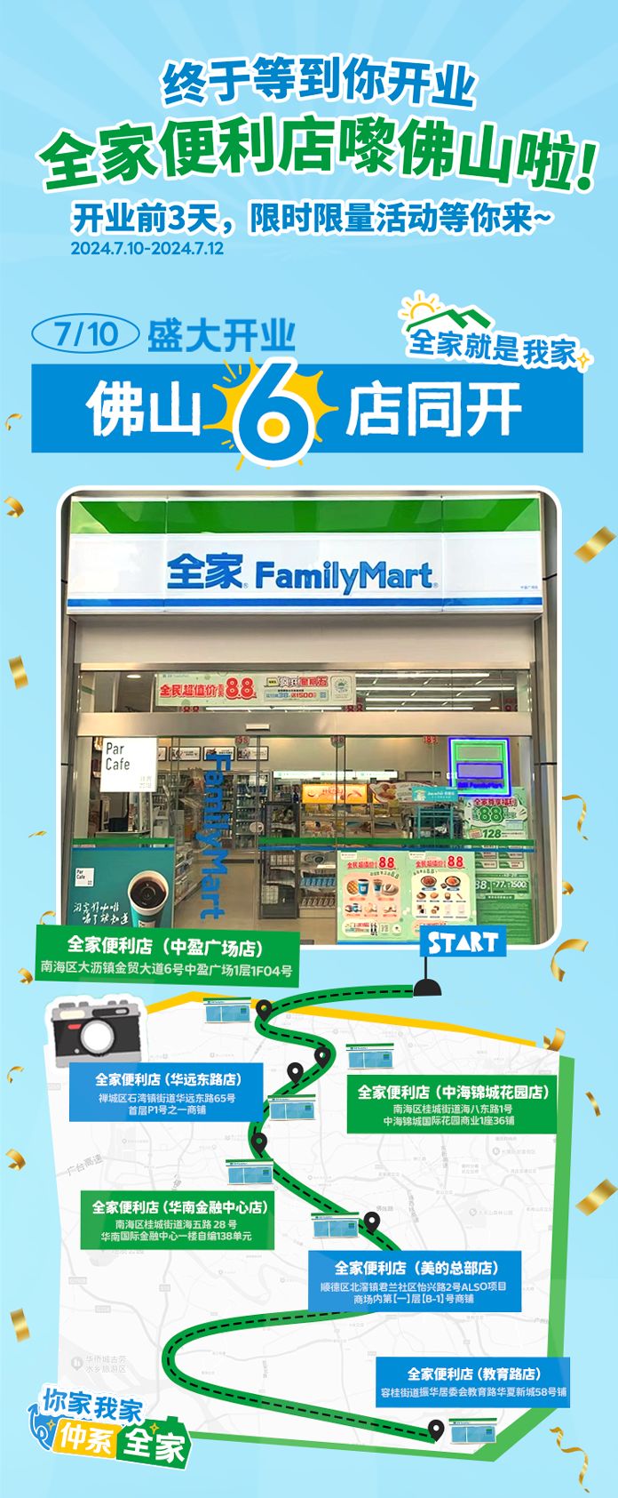 7月10日佛山全家便利店6店同开