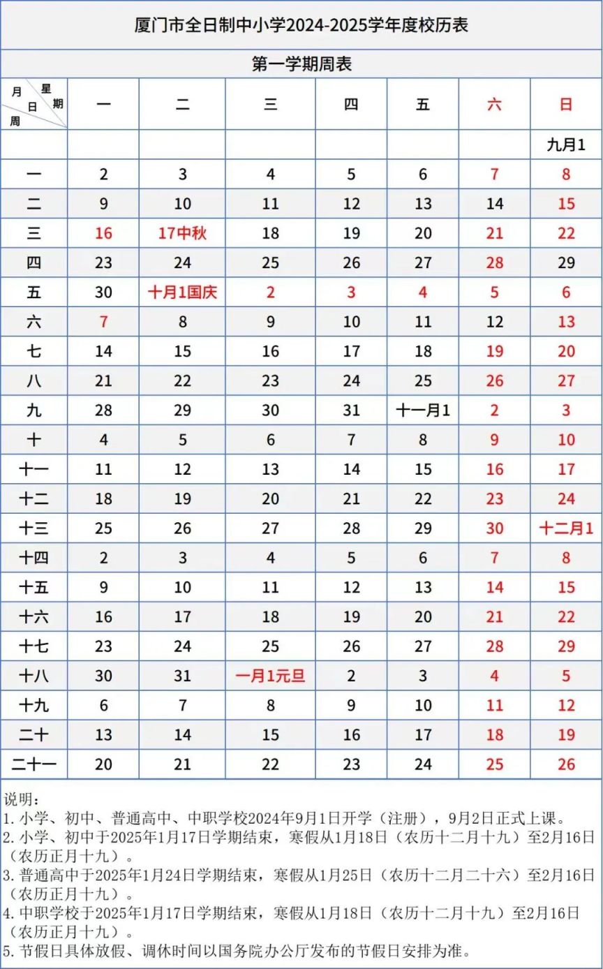 2024福建各地开学时间汇总