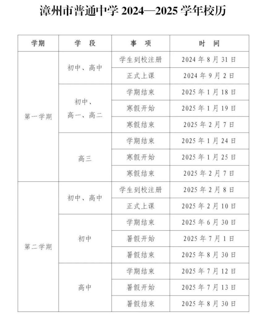 2024福建各地开学时间汇总