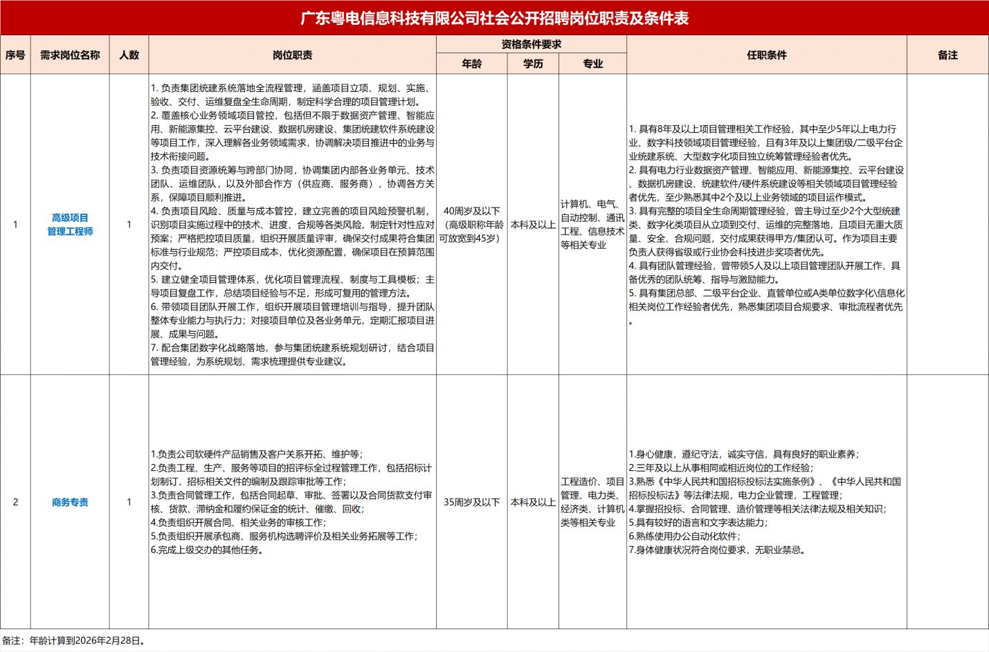 2026广东粤电信息科技有限公司公开招聘公告