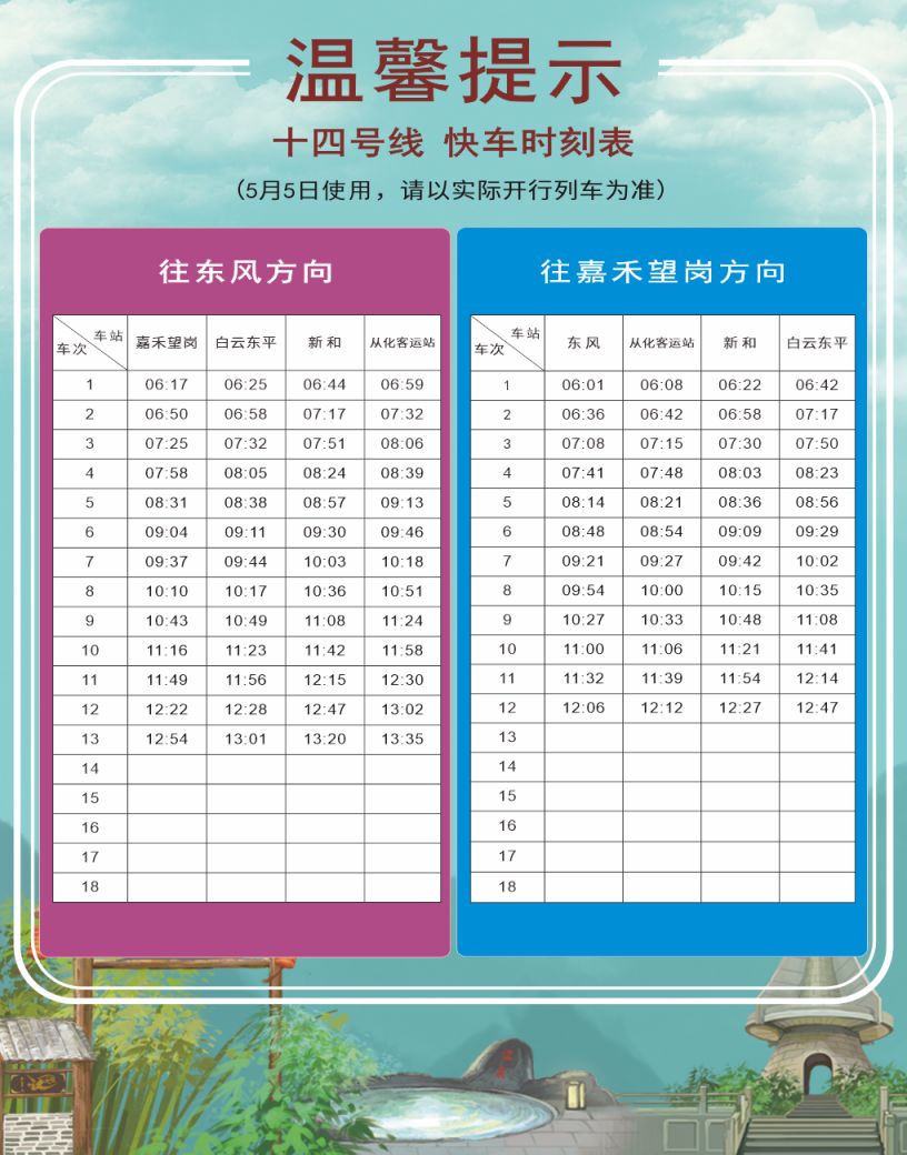 2025年五一广州地铁14号线运营时间（附运营时间表）