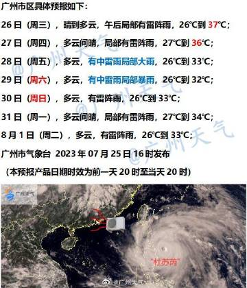 7月26日广州天气晴到多云气温介于27到37℃