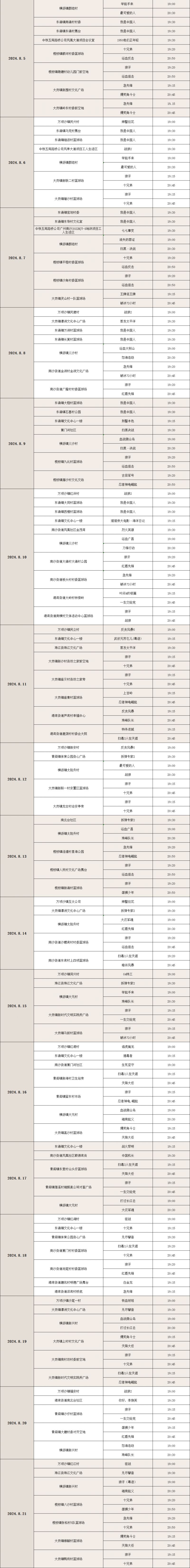 2024广州南沙8月哪些地方有公益电影放映？