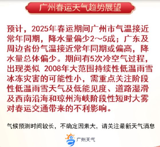 广州春节天气预报2025