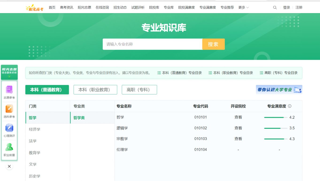 2025阳光高考网入口https://gaokao.chsi.com.cn/zyck/zy/