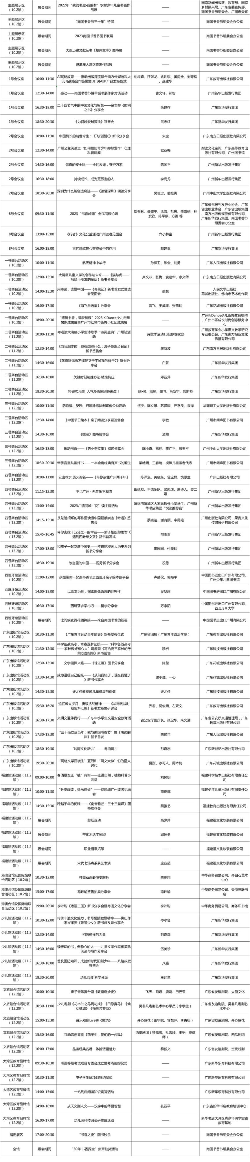 8月19日广州南国书香节活动一览表