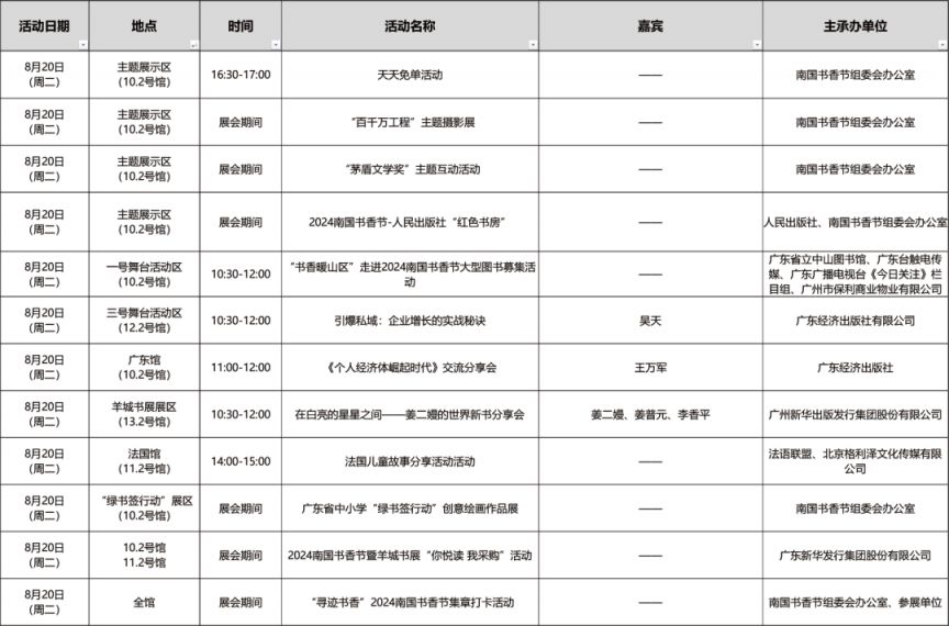 2024南国书香节主会场活动一览表