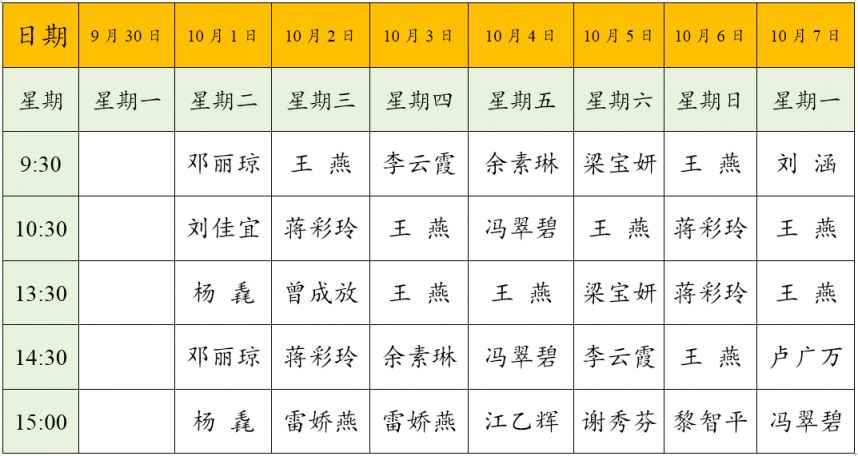 华南植物园9月30日-10月7日园区及温室志愿者讲解时间表