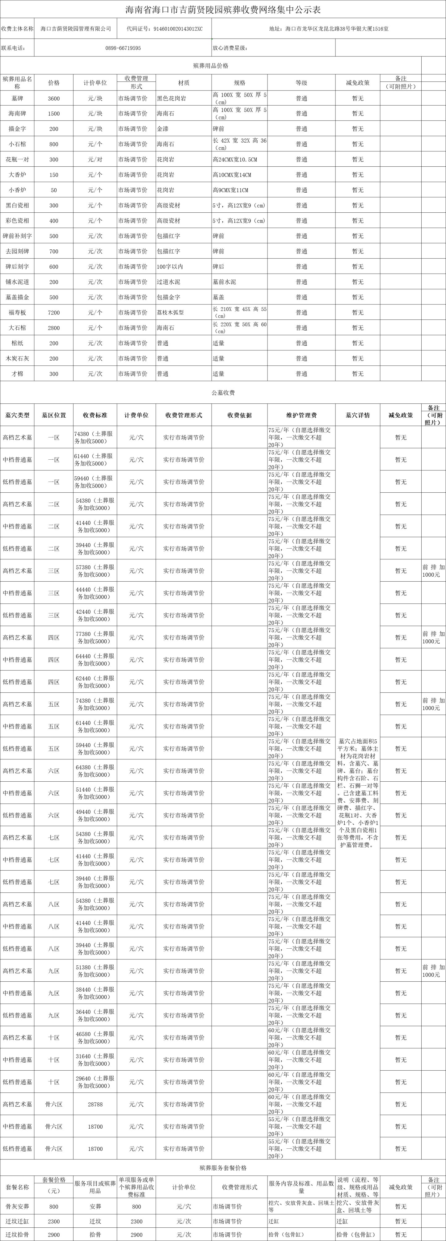 海口市吉荫贤陵园殡葬服务收费标准（附地址+联系电话）