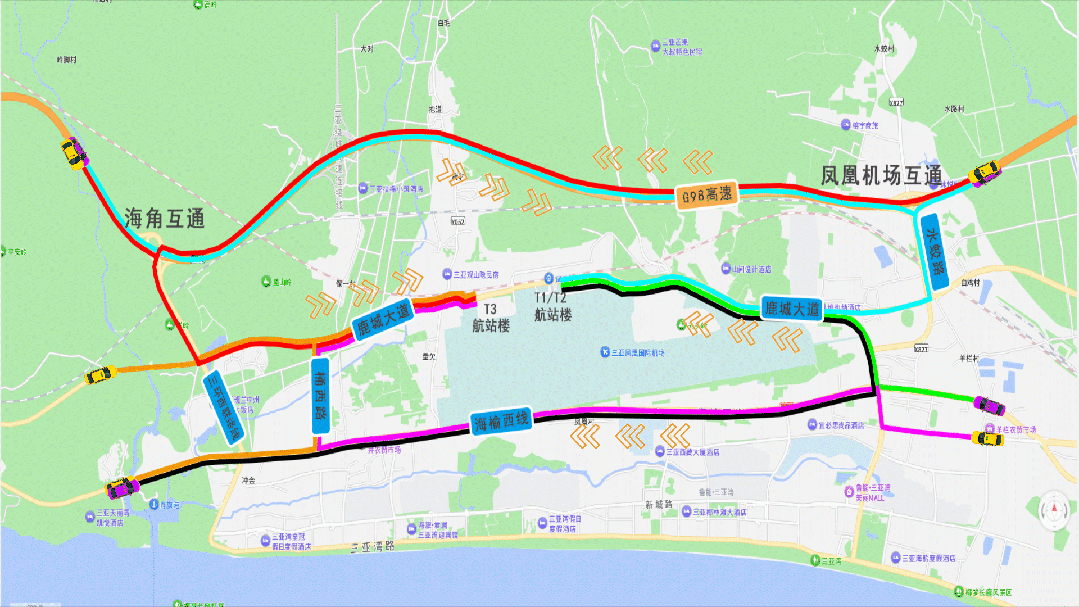 三亚凤凰国际机场T3航站楼启用过渡期间实施交通管制绕行（时间+路段）