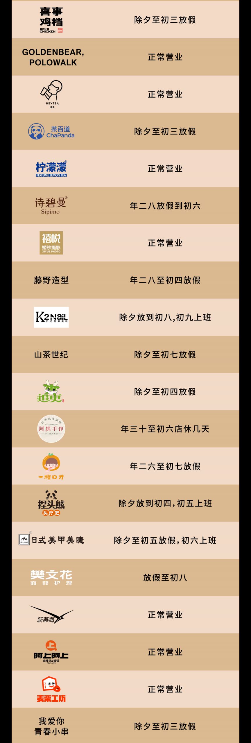2026海口高兴里各个商户春节营业时间