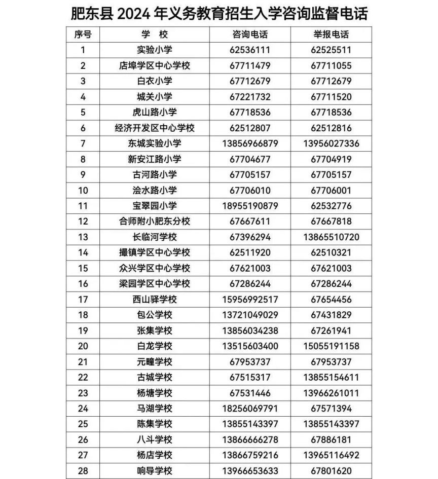 OG真人 OG真人游戏肥东县2024年义务教育招生入学咨询监督电话(图2)