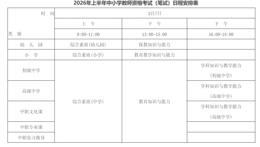 2026年上半年安徽中小学教师资格考试笔试公告