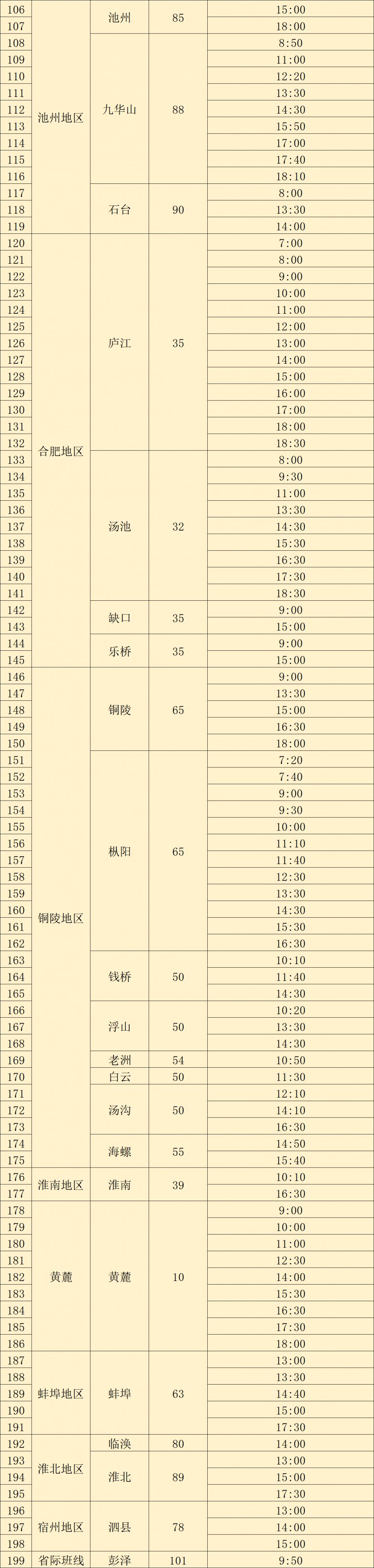 2023中秋国庆合肥汽车客运站班次信息表