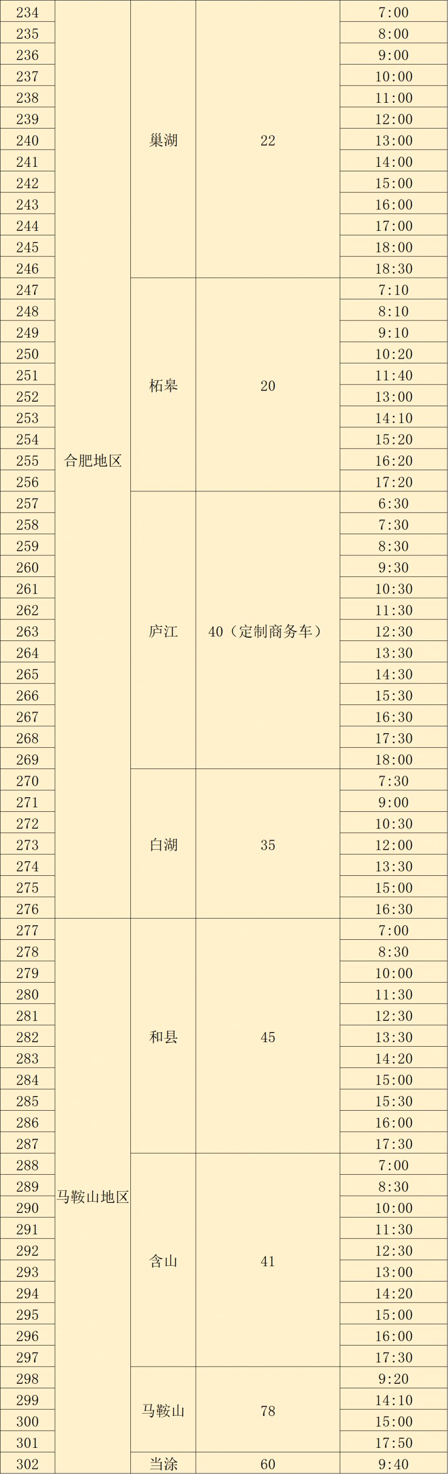 2023中秋国庆合肥汽车客运站班次信息表