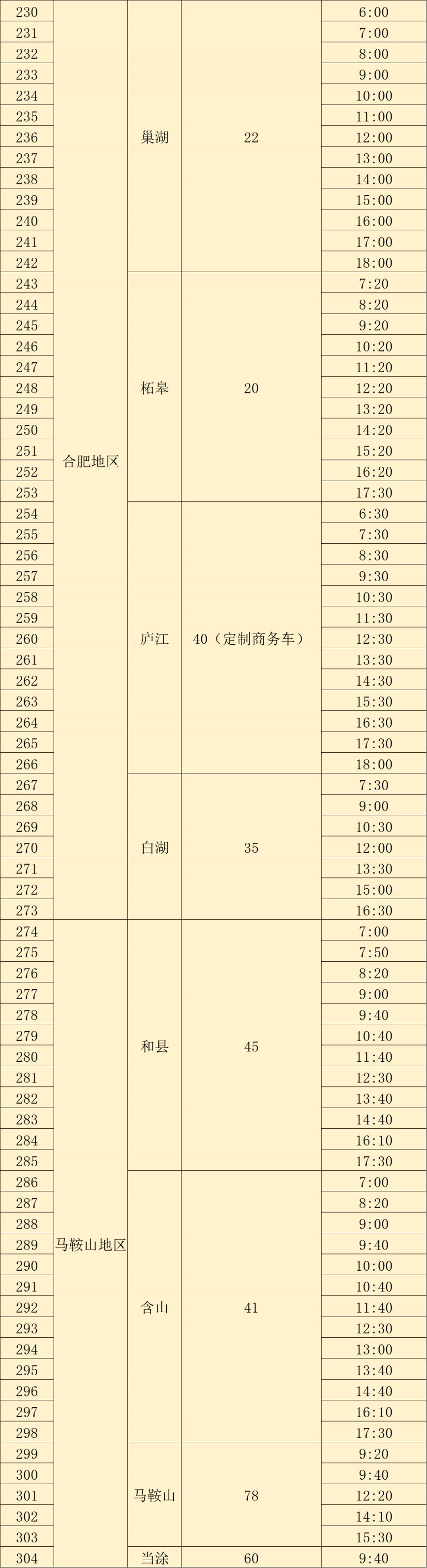 2023中秋国庆合肥汽车客运站班次信息表