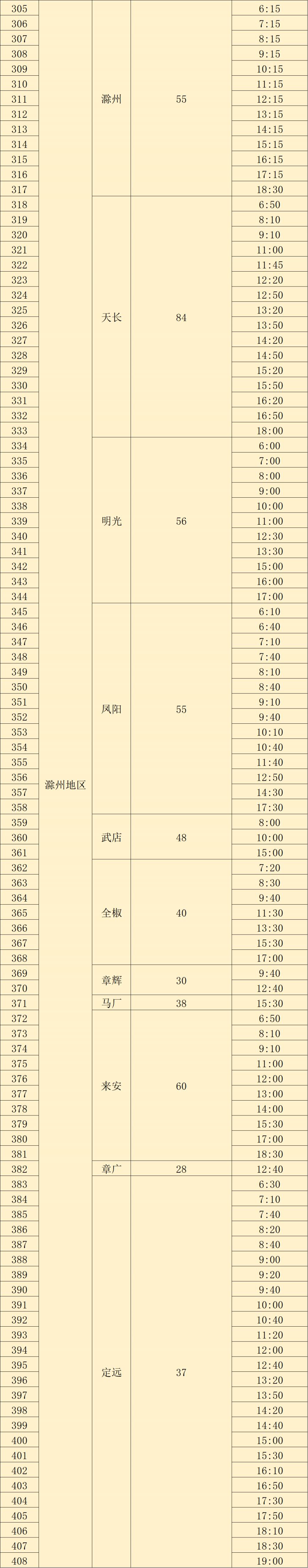 2023中秋国庆合肥汽车客运站班次信息表