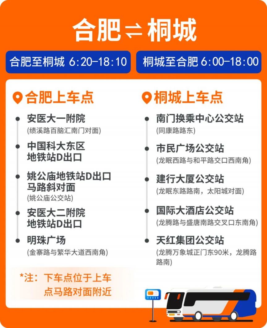 合肥⇌桐城站点巴士乘车攻略（班次时刻+车票+站点）