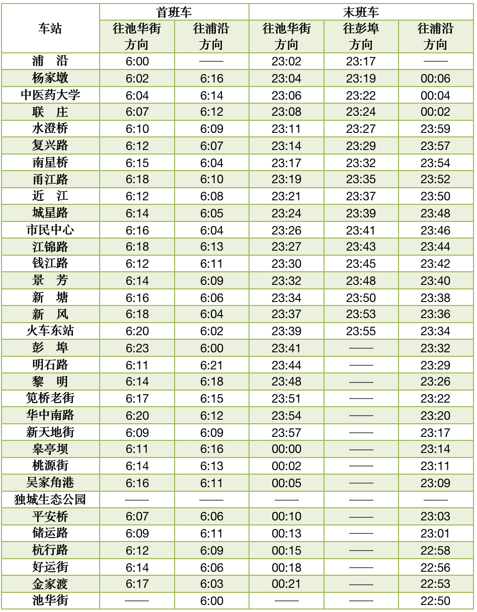 杭州地铁中秋小长假期运营调整
