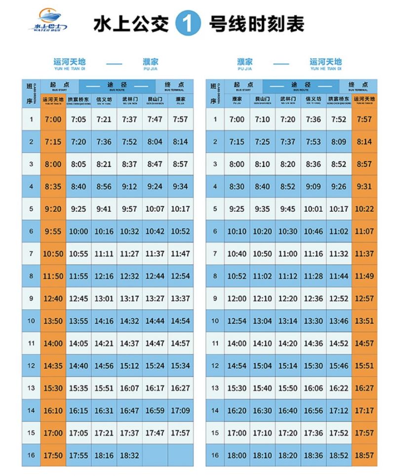 杭州水上巴士时刻表和票价2026
